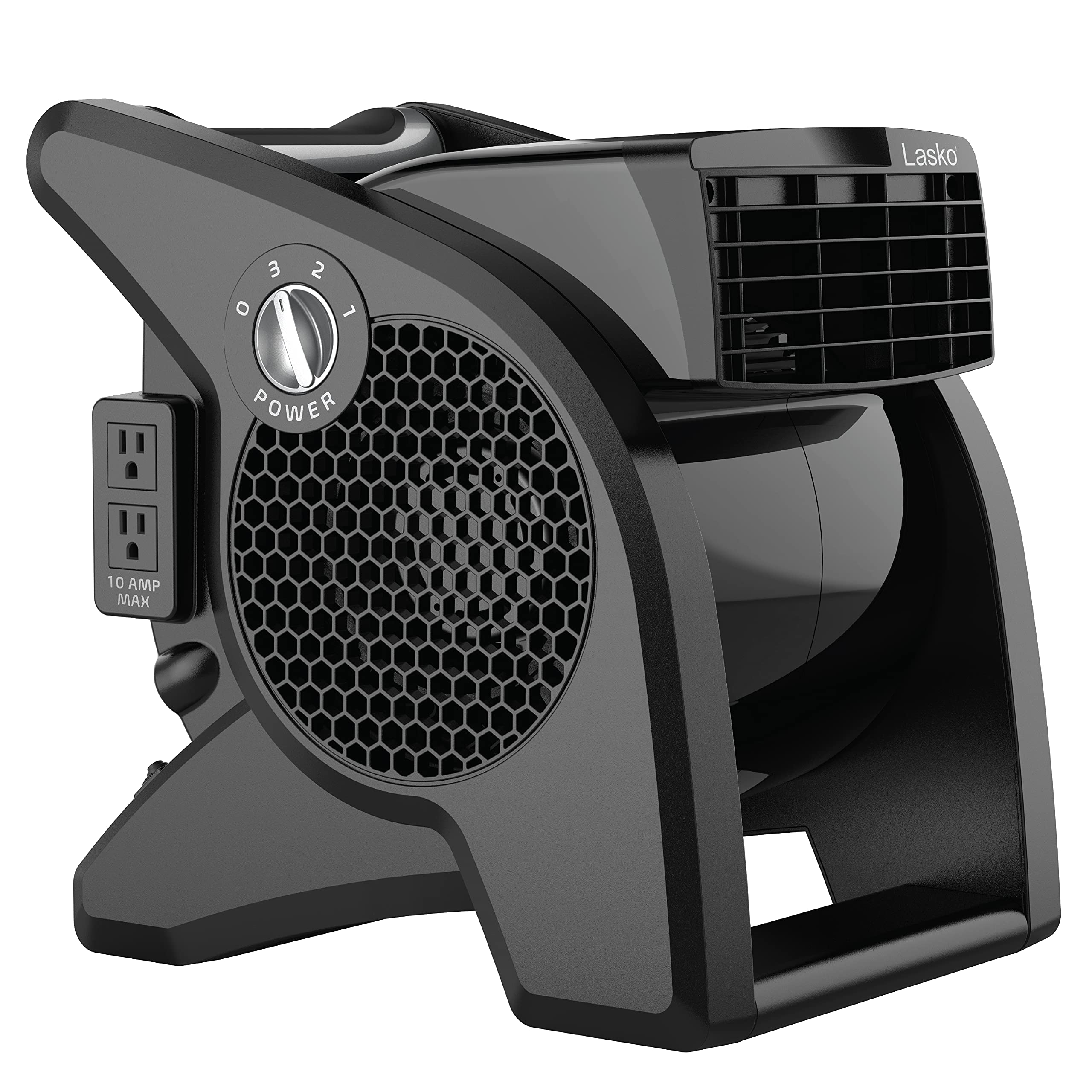 Lasko High Velocity Pivoting Blower Fans for Cooling, Ventilating and Drying, 2 AC Outlets, Circuit Breaker, 3 Speeds, Black