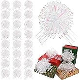 Poen 24 Pcs Organza Pull Bows Christmas 6 Inch Large Gift Wrapping Ribbon Bows Crafts for Present Wrapping with Ribbon for Gift Baskets Wedding Valentine Party Decor(White)