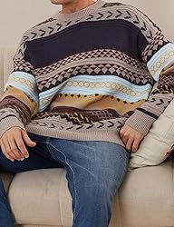 Flygo Men's Vintage Grandpa Sweater Crewneck