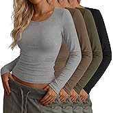 Neer 4 Pack Women's Long Sleeve Shirts Scoop Neck Slim Fit Tops Stretchy Base Layer Tee Casual Undershirt Fall
