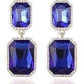 VANGETIMI Vintage Rhinestone Statement Earrings Fancy Big Crystal Rectangle Drop Dangle Earrings Evening Prom Pageant Jewelry Earrings for Women