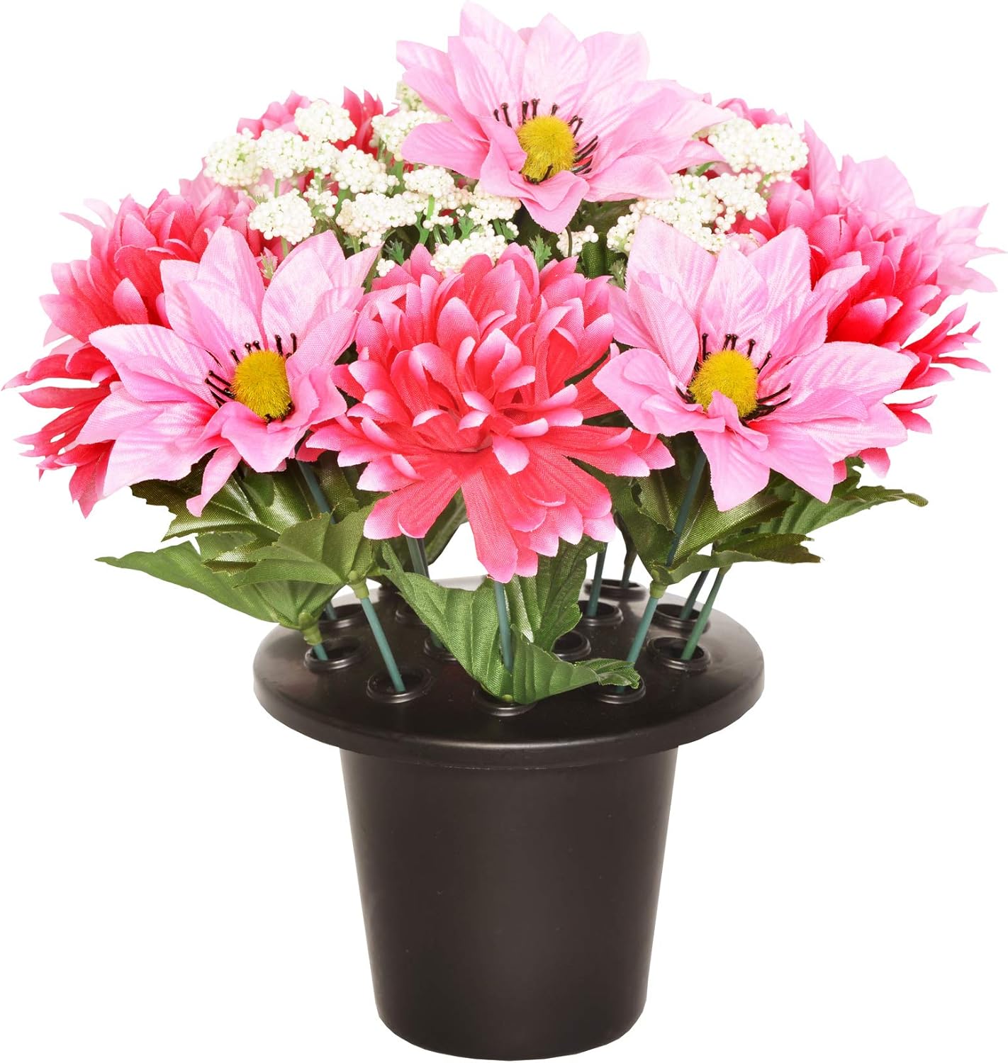SF 25CM ARTIFICIAL HOT AND PALE PINK CHRYSANTHEMUM & CLEMATIS GRAVE