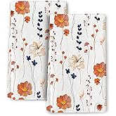 Bapcoku Orange Flower Kitchen Towels Decorative Set of 2,Watercolor Floral Dish Towel Hand Towels for Kitchen Drying,Soft Absorbent Tea Towel for Baking,House Warming Gifts for Women