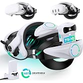 Mocagen Head Strap for Meta Quest 3S/Quest 3/Quest 2 with 2 * 7500mAh Battery Pack &amp; Charger Dock, Extra Time 6-8H, Enhance Comfort VR Headset Accessories
