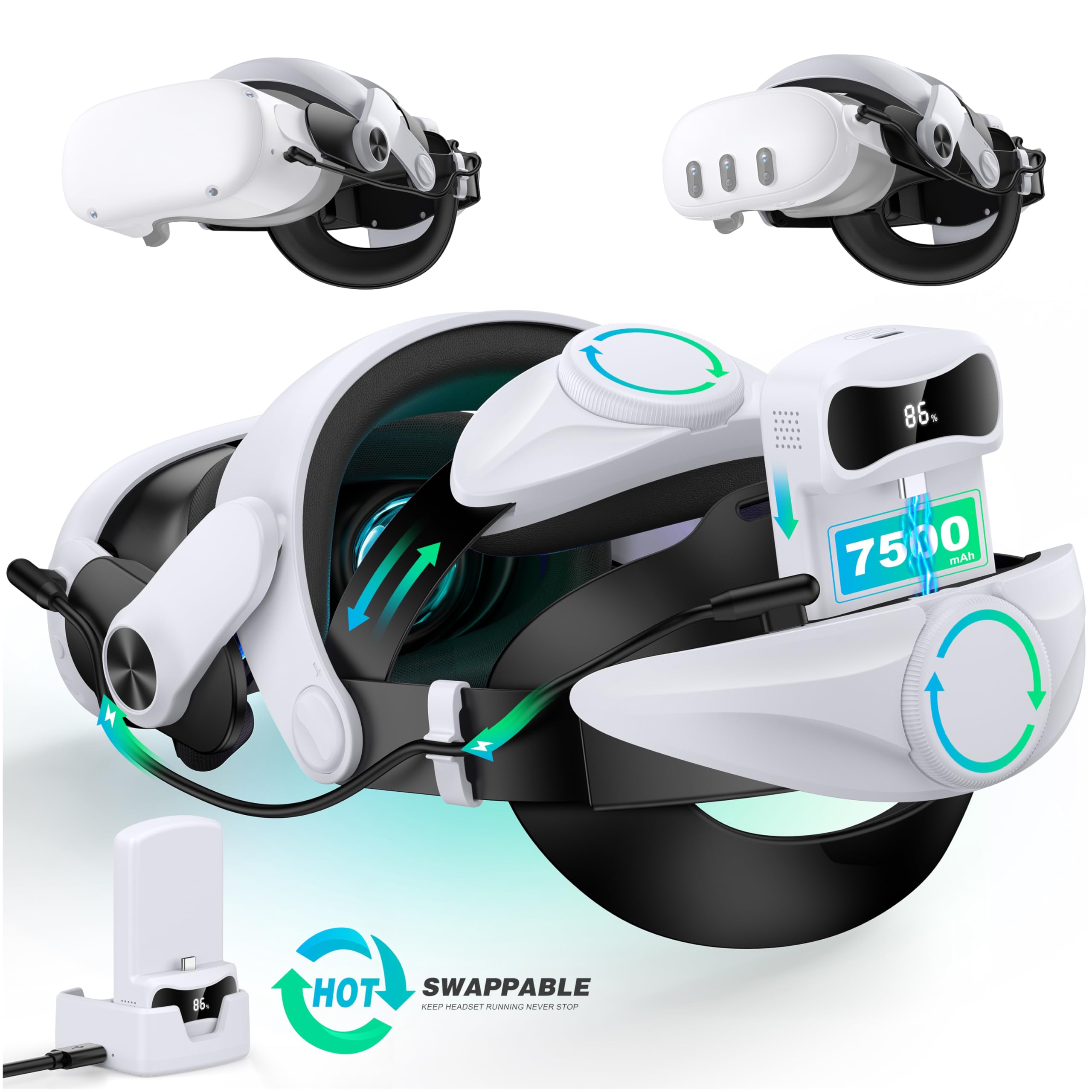 Photo 1 of Mocagen Head Strap for Meta Quest 3S/Quest 3/Quest 2 with Battery Pack 15000mAh & Charger Dock, Extra Time 6-8H, Enhance Comfort VR Headset Accessories