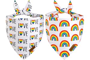THLOH Rainbow Dog Bandanas - 2 Pack Reversible LGBT LGBT+ Pet Scarf for Boy and Girl | Premium Durable Fabric | Pride Bandana for Small Medium Large and Extra Large Dogs (Love, Large)