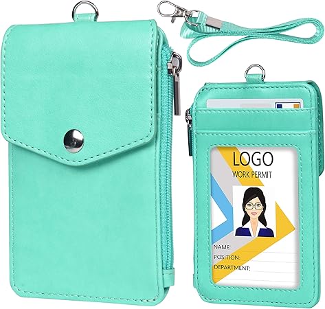 Amazon Amazon限定ブランド Teskyer カードホルダー 五つポケット 小銭入れ コインケース ファスナー ネックストラップ Idカードホルダー パスケース 高級感 Puレザー ネームホルダー 社員証 定期入れ 縦型 グリーン 名札 ホルダー 文房具 オフィス用品