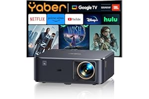 Projector 4K with Android TV, YABER K2s 1000 ANSI WiFi 6 Bluetooth Projector, Sound by JBL, Dolby Audio, Auto Focus & Keystone,Native 1080P 4K Supported Outdoor Movie Projector with Netflix 7000+ Apps