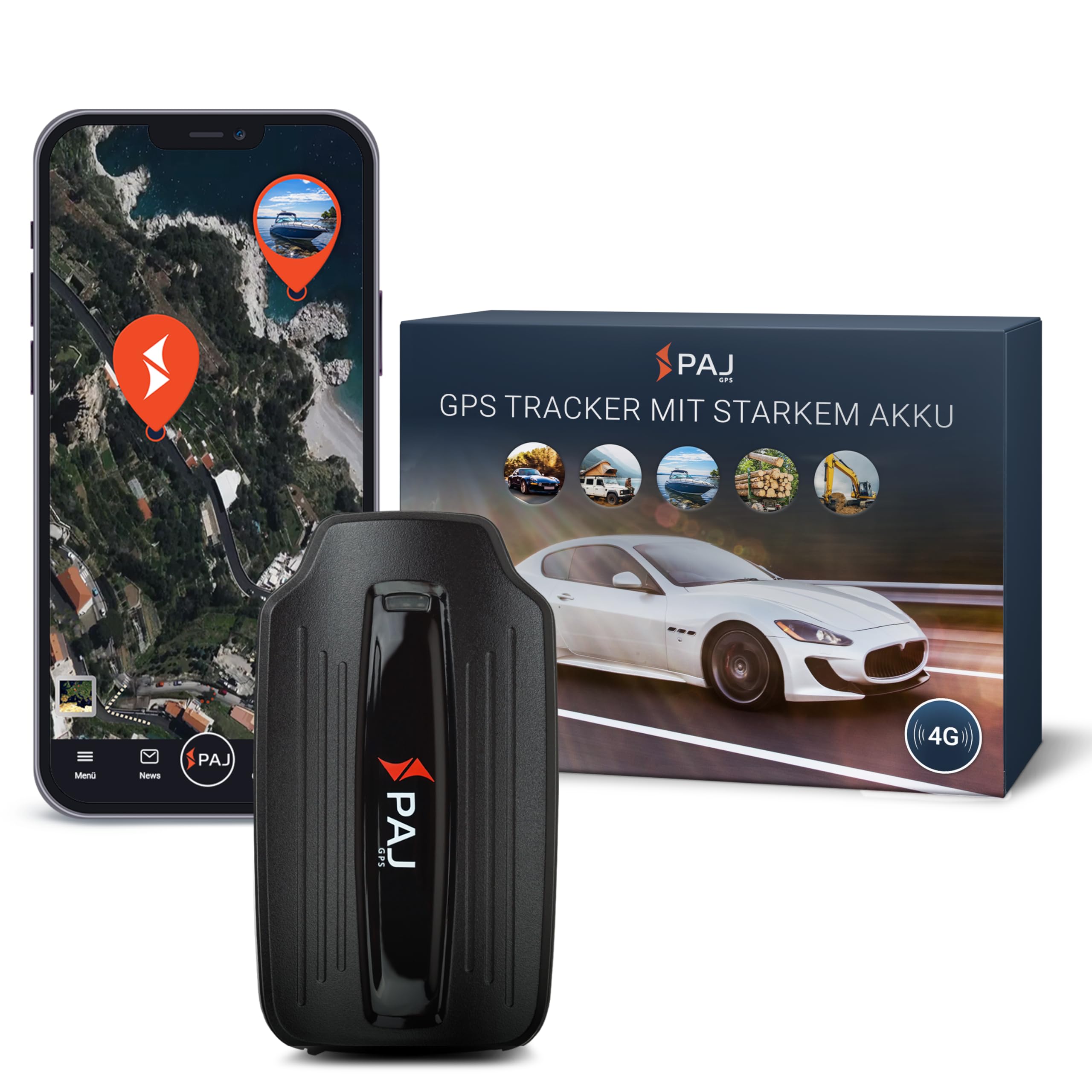 PAJ GPS - Power Finder 4G magnetischer Langzeit GPS-Tracker, Echtzeitortung für Oldtimer, Auto, Fahrzeuge, Boote, Anhänger, LKWs etc, bis zu 90 Tage ohne Aufladen, Alarmbenachrichtigungen per App
