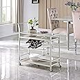 FirsTime & Co. Silver and Gray Francesca Bar Cart, 2 Tier Mobile Mini Bar, Kitchen Serving Cart and Coffee Station with Storage for Wine and Glasses, Metal and Wood, Modern