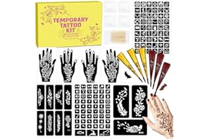 MuseLuxe 126 PCS Temporary Tattoos Stencils Kit,Temporary Tattoos Kit - 6 Pcs 2 Color(Brown Black) Ink with Gloves,DIY Body Art Painting for Women Men Adults Kids