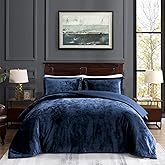 TAMGHO Navy Blue Velvet Comforter King Set 3pc, Blue Velvet Bedding King Size for All Seasons, 1 Comforter (108"x96") and 2 Pillow Shams (20"x36")
