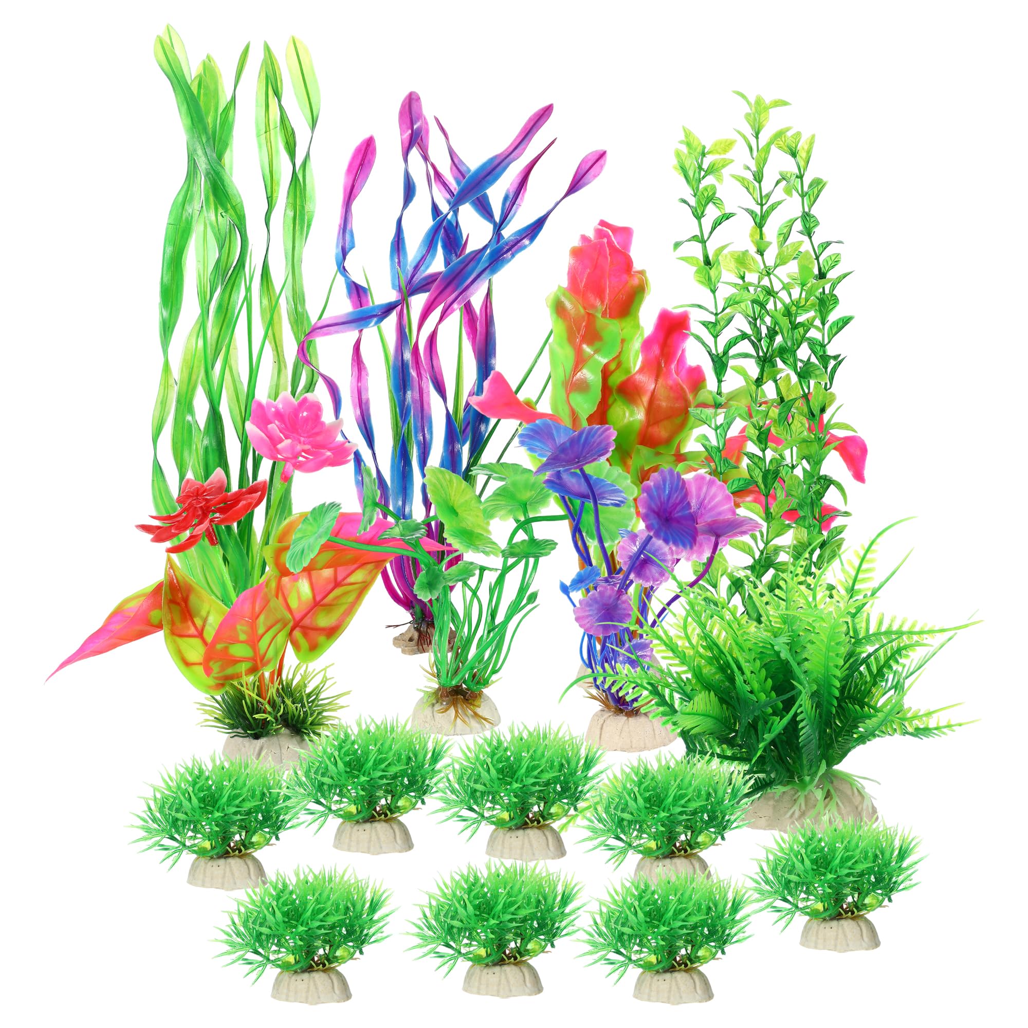 CAPASTEC Plastic Aquarium Plants, Colorful Fish Tank Plant Decorations Set, Artificial Aquatic Plants, Fish Tank Accessories Plants for Aquarium Decorations (Assorted Color, 16pcs)