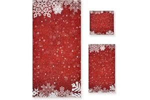 ALAZA Christmas Bathroom Towels Red Christmas Towel Bathroom Set of 3, 1 Christmas Bath Towels, 1 Hand Towel, 1 Washcloth Soft Luxury Kitchen Beach Merry Christmas X-mas Decor Gifts, Snowflake
