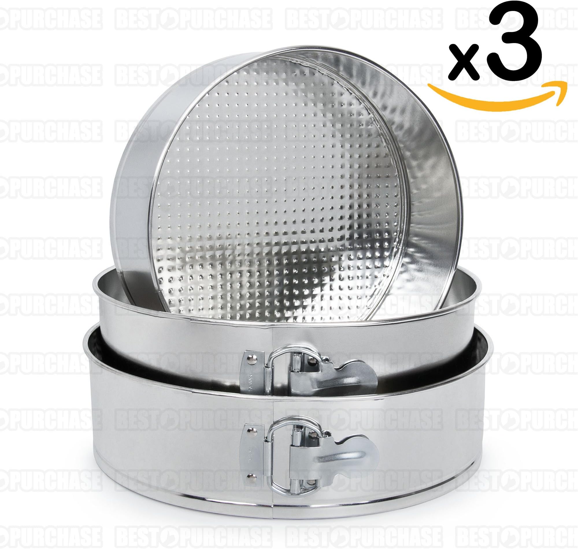 Set of 3 Removable Baking Moulds for Cakes 22/24 / 26 cm Round Set of 3 Non-Stick Steel Pastry Moulds/Desserts (Metal)