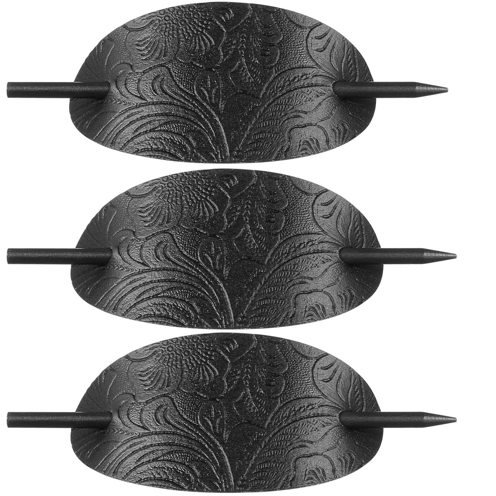 Beavorty 3 Pcs Leather Hair Barrette with Wood Stick, Oval Slide Pin for Women & Girls, Minimalist Bun Holder, Stylish Ponytail Clip for Thick Hair, Black Accessories Set