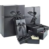 Eerbaier Gift Boxes with Lids for Presents, Set of 5 Black Gift Boxes, Pre-warpped Nesting Boxes for Gifts, Luxury Gift Box for Father's Day, Anniversaries, Birthdays,Weddings, etc.