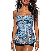 Century Star Women's Tummy Control Tankini Swimsuits,Chest Ruched Two Piece Tankini Bathing Suit Tops Boyshorts Swimwear