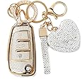 Simocky Compatible with Audi Key Fob Cover with Heart Keychain, Girly Soft TPU Car Key Shell Case for Women, Compatible with Audi A1 A3 Q3 Q7 R8 A6L TT Smart Remote Key Protector (3 Buttons-Silver)