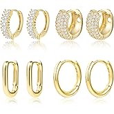 ALEXCRAFT Small Gold Hoop Earrings Set for Women Diamond Pave Gold Earrings Set with Sterling Silver Post