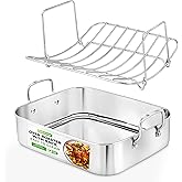 NutriChef Stainless Steel Roasting Pan, Roasting Pan with Rack Nonstick, Heavy Duty Large Oven Roaster with Removable Rack, f