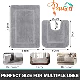 Pauwer Microfiber Soft Bath Mat Set 2 Piece Grey 53x86cm + 50x50cm Non Slip view 3