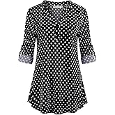Nandashe Womens 3/4 Roll Sleeve Shirt V Neck Button Down Blouse Loose Tunic Tops