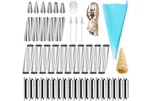 Non-stick Cream Cannoli Tubes, FantasyDay 50 Pcs Stainless Steel Baking Cones Pastry Roll Horn Croissant Mold Cannoli Shells with 3 Clean Brush - Pastry Baking Set for Christmas Cake Anniversary Party