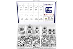 MAGICAVE 1100 Pcs Flat Washers Assortment Kit – 304 Stainless Steel, 9 Metric Sizes (M2–M12), Metal Washers for Screws and Bolts – Ideal for Automotive, Construction, Industrial, and DIY Use