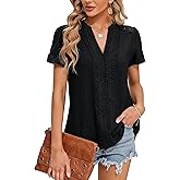 Blooming Jelly Womens Dressy Casual Blouses Lace Embroidered Business Tops Short Sleeve V Neck Summer Boho Trendy Work Shirts