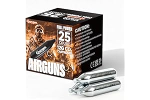 Qmimigas 25 x 12g CO2 Cartridges for Paintball Non-Threaded Compatible to CO2 BB Gun, Air Gun, Airsoft Gun, Air Pistol, Air Rifle (25 Count)