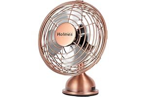 HOLMES 4" Mini Heritage Desk Fan, USB-Powered, Single Speed, 4 Blades, Adjustable 100° Head Tilt, Metal Construction, Ideal for Home, Dorm Rooms, Bedrooms, Office or Travel, Vintage Brushed Copper