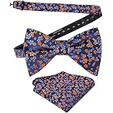 Alizeal Mens Pre-tied Floral Bow Tie Wedding Party Luxury Pocket Square Set