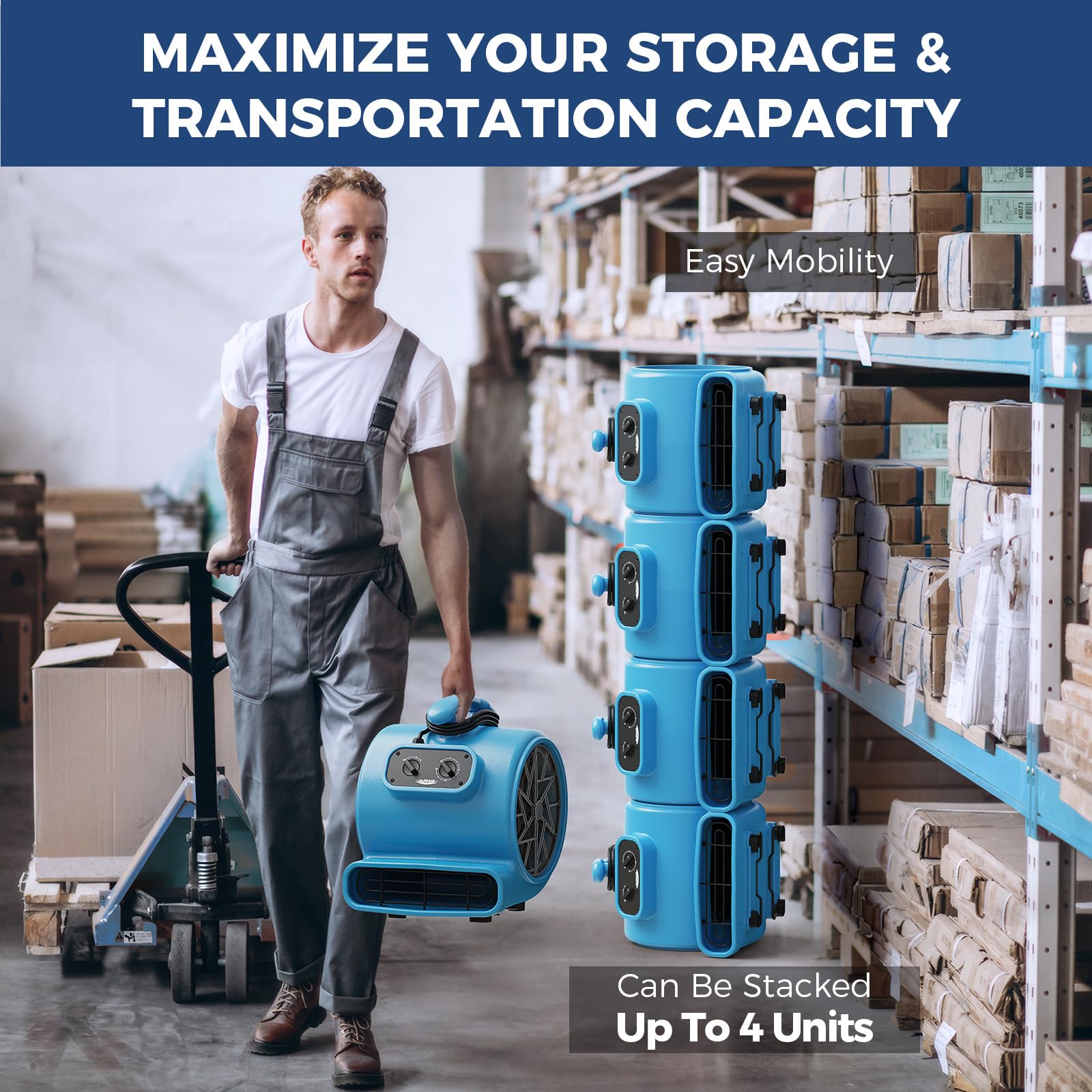 ALORAIR 3000 CFM Air Mover Blower Fan for Industrial, Floor Drying Fan, Carpet Dryer - Timer, Filter, Stackable, 3 Speeds, 5 Adjustable Angles, for Water Damage Restoration and Plumbing - GE3000TF