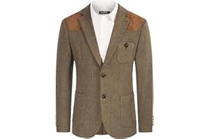 PJ PAUL JONES Men's Blazer Herringbone Tweed Sport Coats Two Button Wool Blend Formal Jacket
