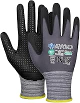 KAYGO KG19N Work Gloves with Grip Dots Nitrile Coated 3 Pairs Grey L view 1