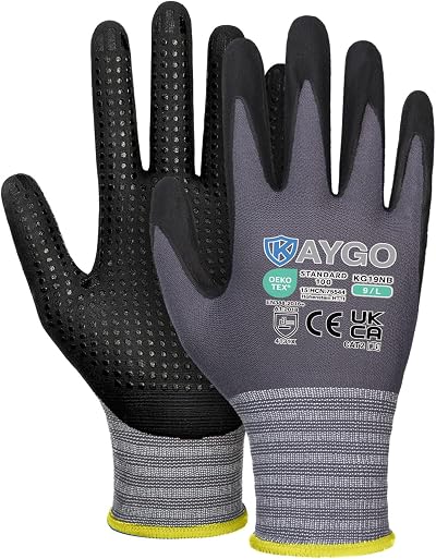 KAYGO KG19N Work Gloves with Grip Dots Nitrile Coated 3 Pairs Grey L