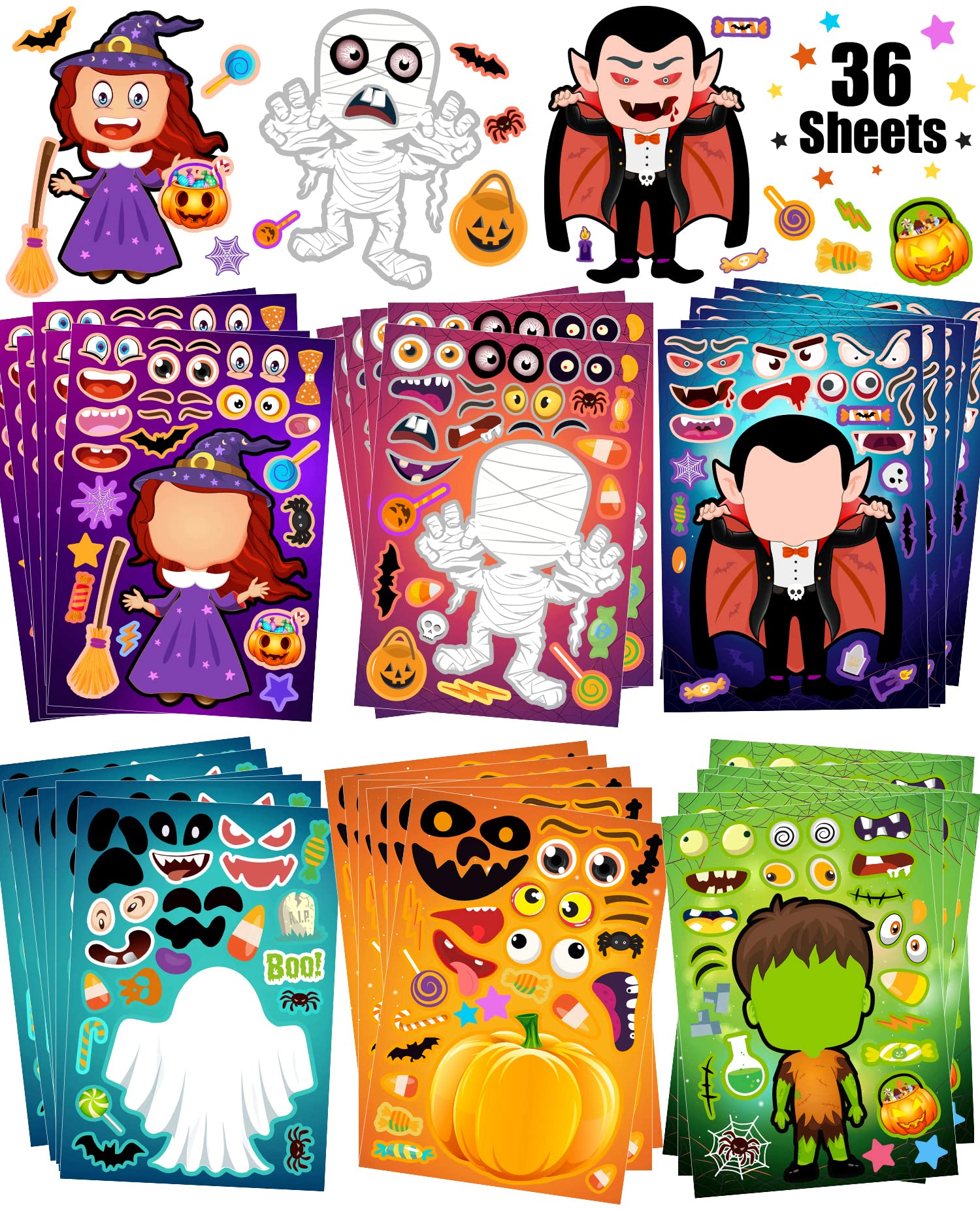 Photo 1 of 36 Sheets Halloween Stickers for Kids Make Your Own Halloween Stickers, Halloween Party Games Stickers for Kids, Halloween Party Favors Trick or Treat Party Supplies