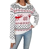 DancingYarns Womens Ugly Christmas Reindeer Snowflake Sweater Winter 2025 Crew Neck Knit Long Sleeve Pullover Sweaters