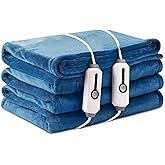 LaffyLo Electric Heated Blanket Queen Size 84"×90", Comfortable & Luxurious Flannel, 4 Heating Levels & 10 H Auto Shut Off, Lake Blue
