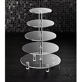 5 Tier Acrylic Cupcake Stand, Extra Thick 5mm Base, Multi Tiered Cake Stand | Large Cupcake Tower, Round Clear Holder for Dessert Table Display, Weddings, Birthday Party, Graduation, Pastries, Donut Tree