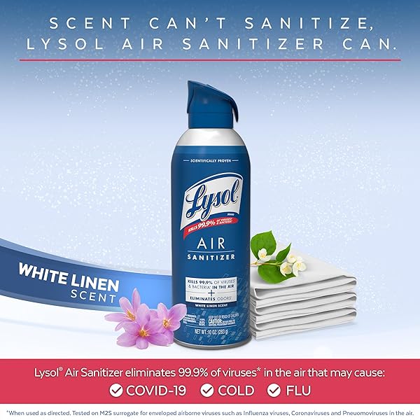 LYSOL AIR SANITIZER SPRAY, FOR AIR SANITIZATION AND ODOR ELIMINATION, WHITE LINEN SCENT, 10 FL. OZ