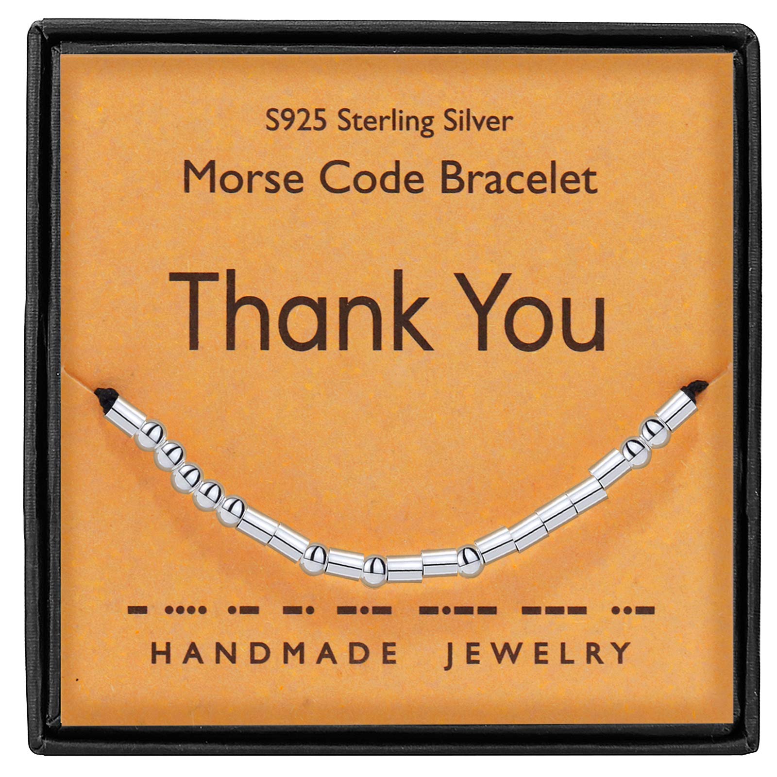 Gleamart Morse Code Bracelets Sterling Silver Beads Silk Cord Bangles Thank You