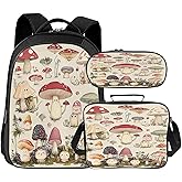 Arevigh Mushroom School Backpack 3 Piece Set Backpack Lunch Bag Pencil Case Waterproof Fabric for School Gifts for Students Kids Toddler Boys Girls Elementary Middle