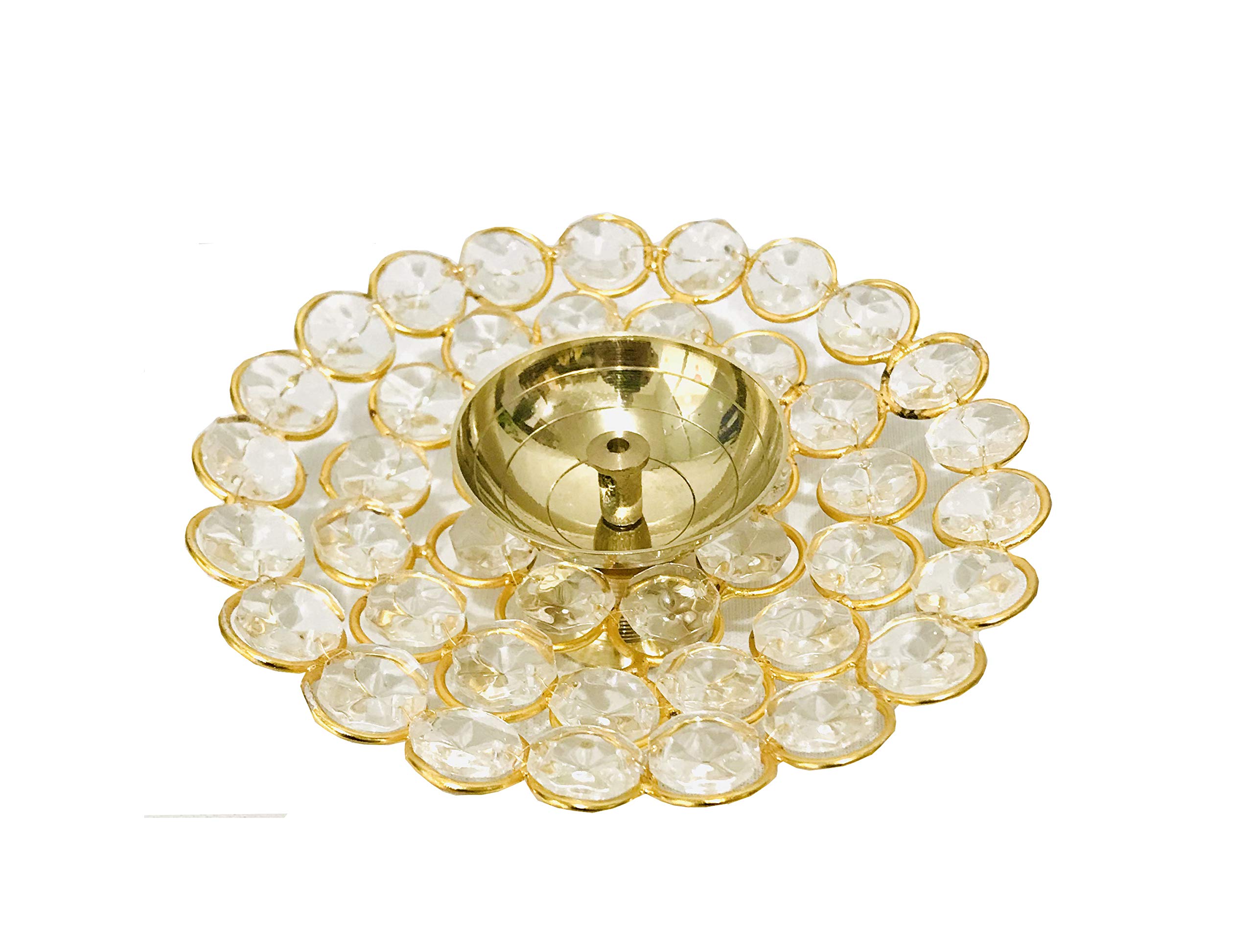 Brass Crystal Akhand Diya for Home Temple Pooja Diwali Diya Oil lamp Navaratri Diya Navratri puja Wedding House Inaugration Decorations Diya Size- 5 " inch