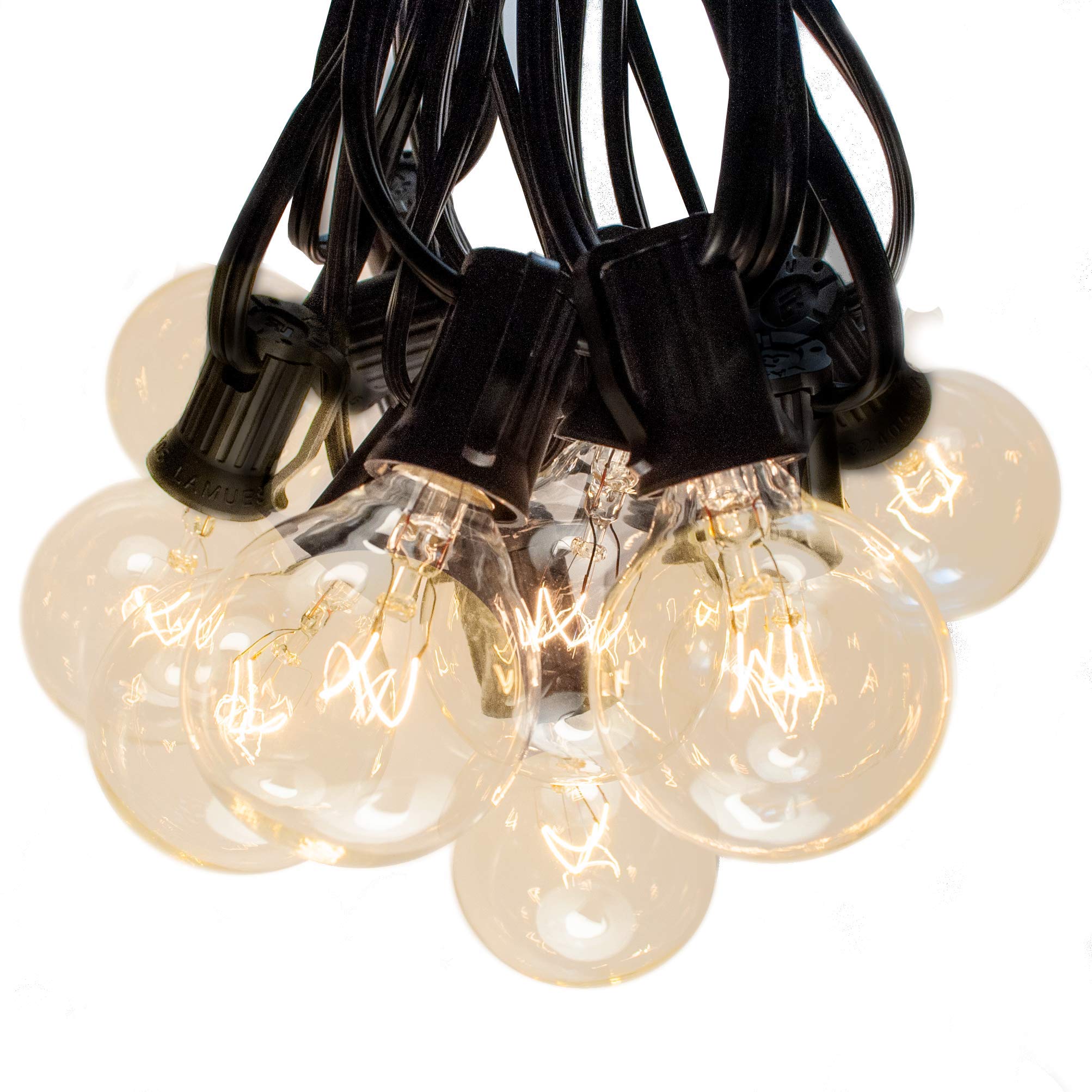 Hometown Evolution, Inc. 25’ G40 Globe String Lights Set with G40 Clear Bulbs and Black Wire (+ 1 Free Spare) for Outdoor Deck, Patio, Balcony, Awning, Canopy, and Porch Lighting