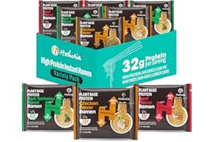 Hethstia High-Protein Instant Ramen Variety Pack (Chicken, Beef, Pork Tonkotsu), 6 Pack Non-Fried Ramen Broth, 31g Plant-Based Protein, Air-Dried, Low Fat, Non-GMO, Egg-Free, Dairy-Free, Healthy Meal