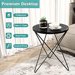 HLR Modern Round Side Table, End Table with Marble
