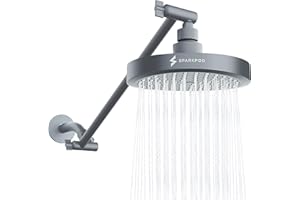 SparkPod Round Rain Shower Head with Shower Head Extension Arm - High Pressure Rain - Luxury Modern Look - No Hassle Tool-less 1-Min Installation (16" Shower Arm Extension, Grey Charcoal)