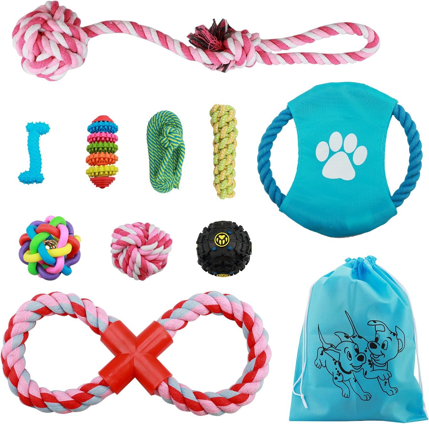 Dog Rope Toys for Small Medium Dogs - Set of 10 Quality Safe Cotton Chew Dog Toys
